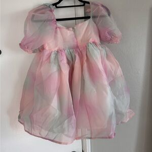 Pastel Pink and Green Puff Sleeve Dress